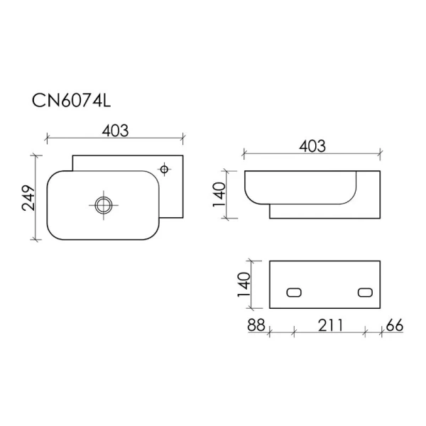 Раковина Ceramica Nova Element 40 см чаша справа белая CN6074R (детальная фотография), современные, hi-tech