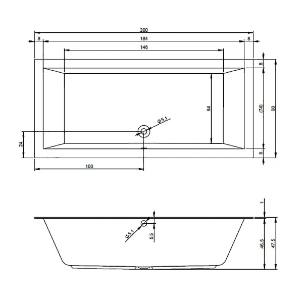 Ванна акриловая Riho Lugo B137001005 200x90 см без гидромассажа (детальная фотография), акриловые