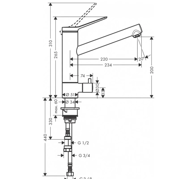 Смеситель для кухни Hansgrohe Zesis M33 хром 74808000 (детальная фотография), для кухни