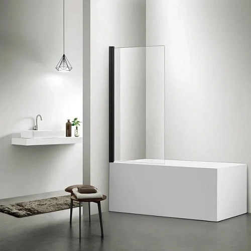 Шторка для ванны Акватек 80x150 см профиль черный матовый - фото 1