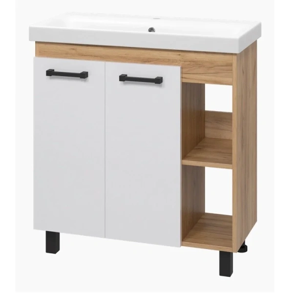 Тумба под раковину напольная Misty Крафт 80 см белая/зебрано сахара П-Кра-07080-011 (детальная фотография), моноблок