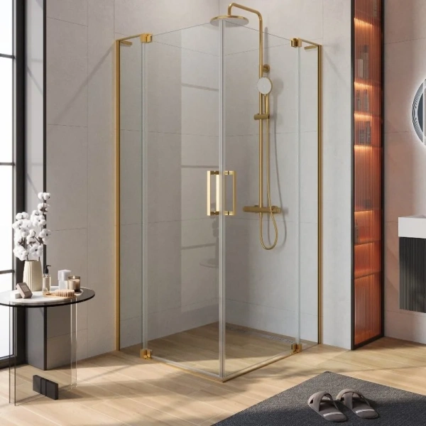 Душевой уголок Cezares Slider 100х80 см стекло прозрачное профиль брашированное золото SLIDER-AH-2-70/80-90/100-C-BORO (детальная фотография)