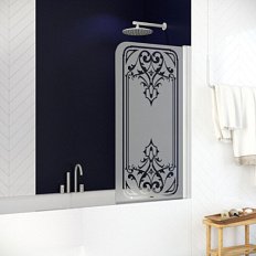 Душевая шторка на ванную рисунок прозрачный стекло матовое Vegas-glass EV 76 ARTDECO D1 R