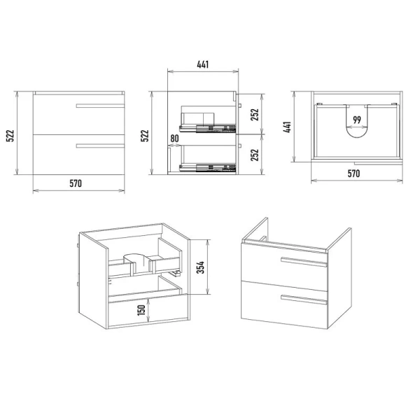 Тумба с раковиной подвесная Misty Ненси 60 см с 2 ящиками (детальная фотография), в наличии, нет в наличии