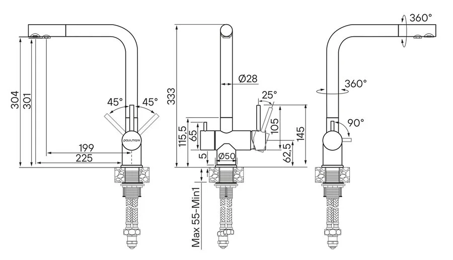 Смеситель для кухни Paulmark Skalen нержавеющая сталь Sk213020-SS (детальная фотография), для кухни