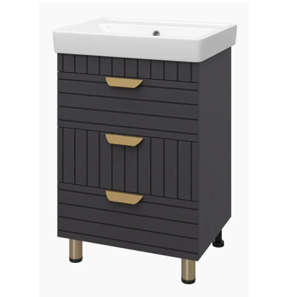 Тумба под раковину напольная Brevita Gloster 60 см графит GLOS-06060-48-2 (детальная фотография), напольная, пристенная