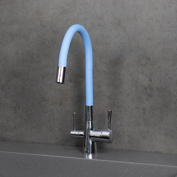 Смеситель для кухни Lemark Comfort хром/голубой LM3075C-SkyBlue (детальная фотография), современные, hi-tech