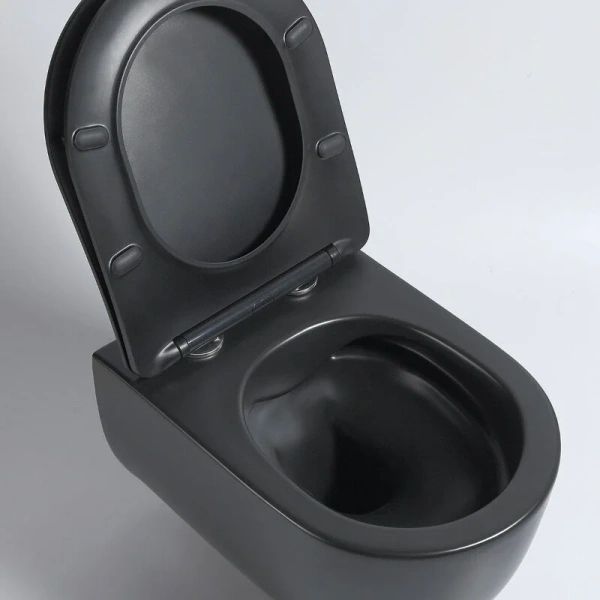 Унитаз подвесной Vincea Evo черный матовый VT1-34SMB (детальная фотография), с горизонтальным, прямым выпуском, с прямым выпуском