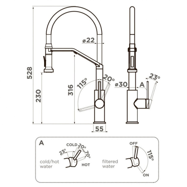 Схема (детальная фотография), для кухни, для питьевой воды с фильтром