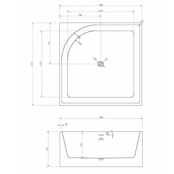 Акриловая ванна Abber 140х140 см квадратная AB9337 (детальная фотография), квадратные
