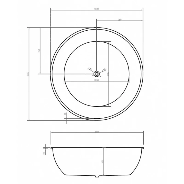 Акриловая ванна Abber 150х150 см черная матовая AB9279MB (детальная фотография), современныe, hi-tech