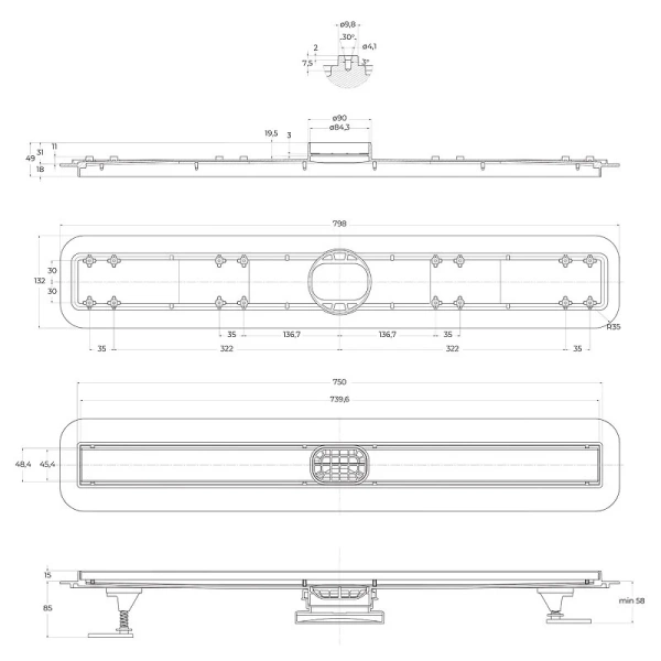 Душевой лоток BelBagno Luce 80 см хром матовый BB-LD-LUCE-80-CR (детальная фотография), душевой лоток