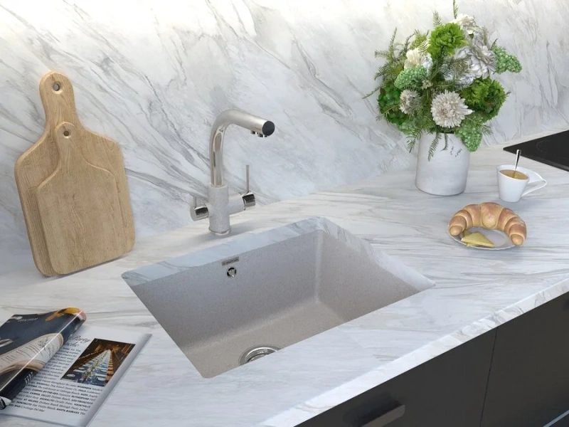 Мойка для кухни Paulmark Gera 55 см белая PM205546-WH (детальная фотография), прямоугольной формы