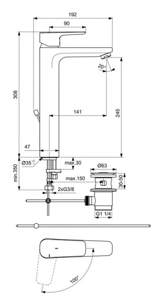 Смеситель для раковины Ideal Standard Ceraplan III Slim хром BC572AA (детальная фотография), для раковины