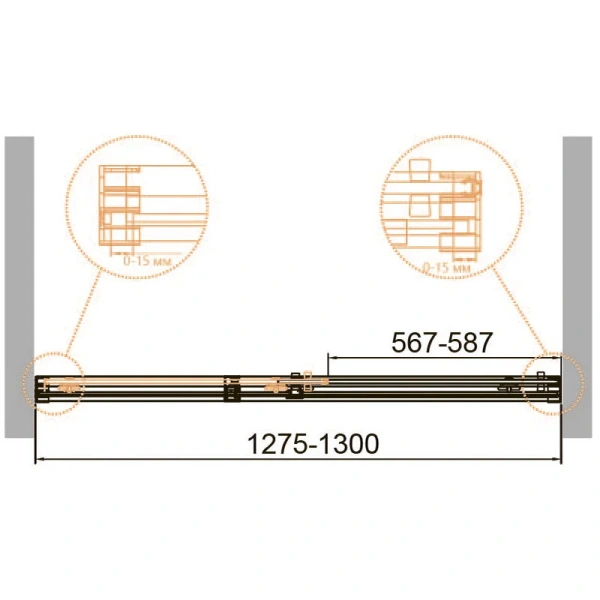 Душевая дверь в нишу Cezares Duet 130 см раздвижная DUET SOFT-M-BF-1-130-C-Cr (детальная фотография), современные, hi-tech