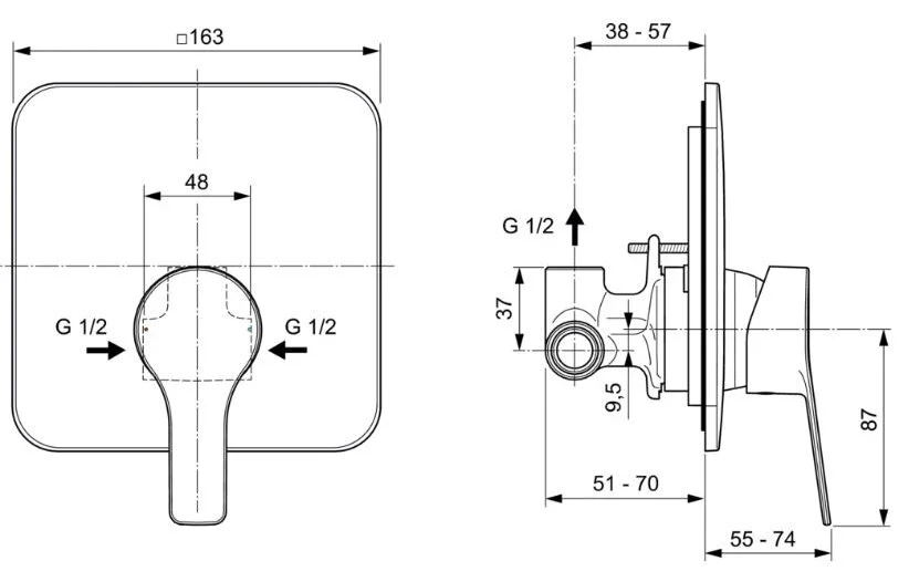 Смеситель для душа Ideal Standard Entella с внутренней частью A6948AA (детальная фотография), для душа