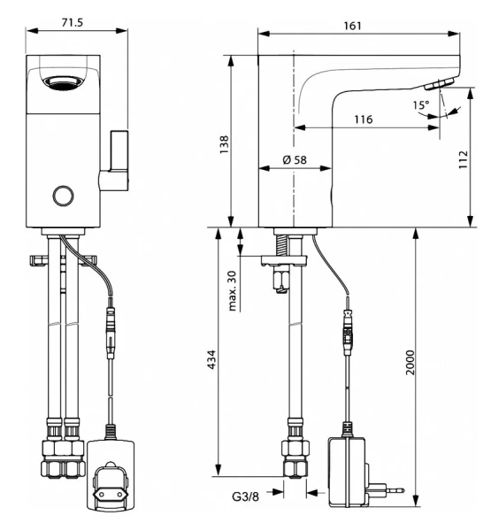 Смеситель для раковины Ideal Standard Ceraplus сенсорный A6146AA (детальная фотография), для раковины