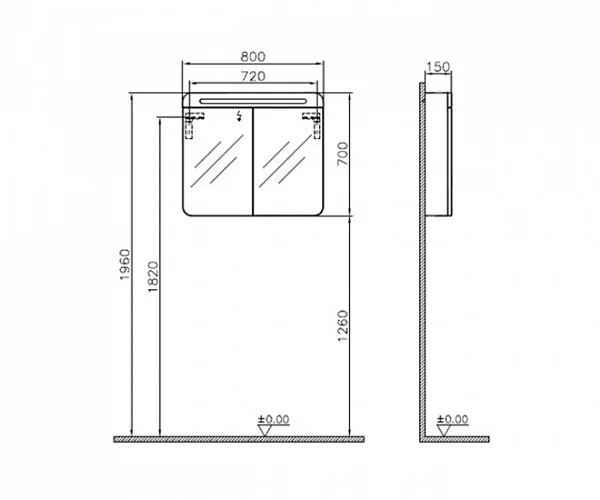 Зеркальный шкаф с подсветкой Vitra Sento 80 см 60896 (детальная фотография), по запросу