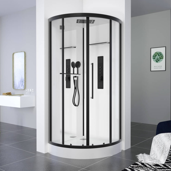 Душевая кабина Black&White Galaxy G8021 90x90 см профиль черный 8021000 (детальная фотография), полукруглые, четверть круга