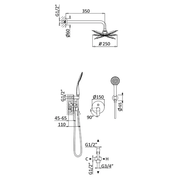 Душевой комплект Cezares Nautic черный матовый NAUTIC-DSIP-NOP (детальная фотография), душевые комплекты, наборы