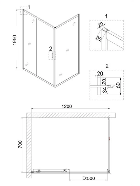 Душевая дверь в нишу Niagara Nova 120 см профиль хром NG-62-12A (детальная фотография), современные, hi-tech