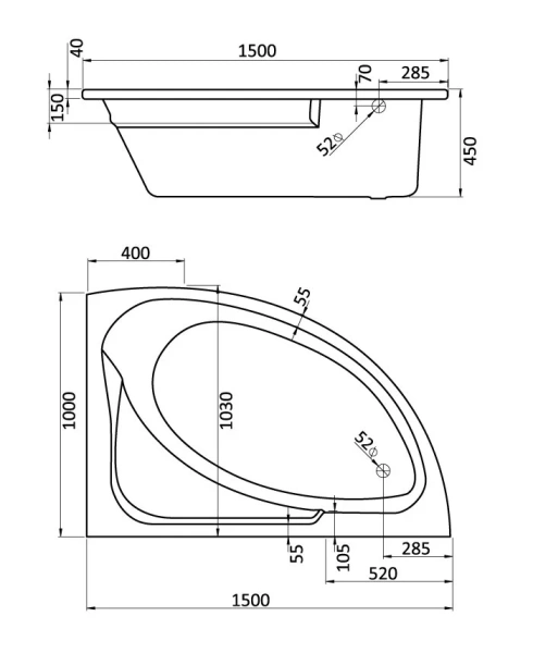 Ванна акриловая  Santek Гоа 150х100 без гидромассажа левосторонняя 1.WH11.2.033 (детальная фотография), белые