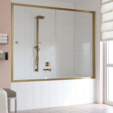 Душевая шторка на ванную профиль бронза стекло прозрачное Vegas-glass