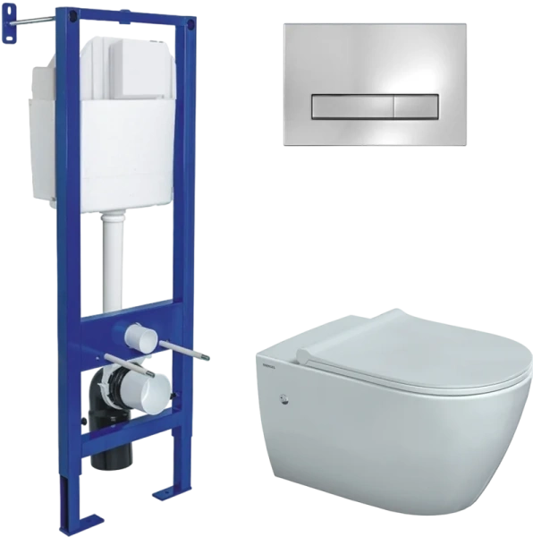 Унитаз с инсталляцией Berges Mascon клавиша хром глянец 043350 (детальная фотография)
