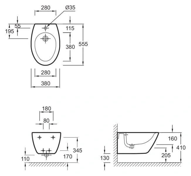 Биде подвесное Jacob Delafon Presqu'ile белое E4441-00 (детальная фотография), современные, hi-tech