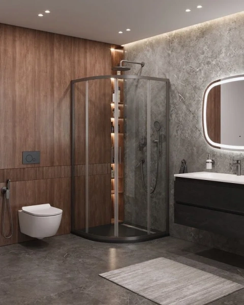 Душевой уголок Cezares Molveno 100х100 см стекло прозрачное профиль оружейная сталь MOLVENO-R-2-100-C-GM-IV (детальная фотография), современные, hi-tech