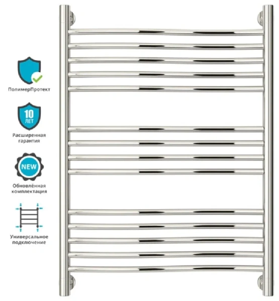 Полотенцесушитель водяной Сунержа Флюид+ 0222-8060 60х80 см из нержавеющей стали (детальная фотография), лесенка, вертикальные