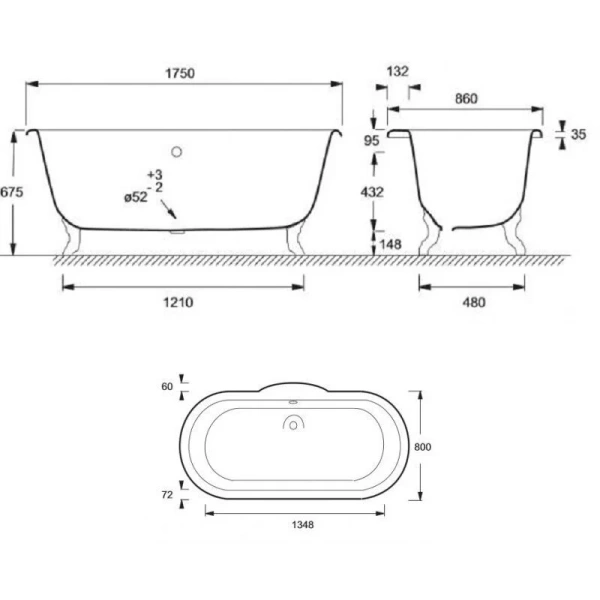 Чугунная отдельностоящая ванна Jacob Delafon Circe E2919N-00, 175 х 80 см, белая (детальная фотография), чугунные