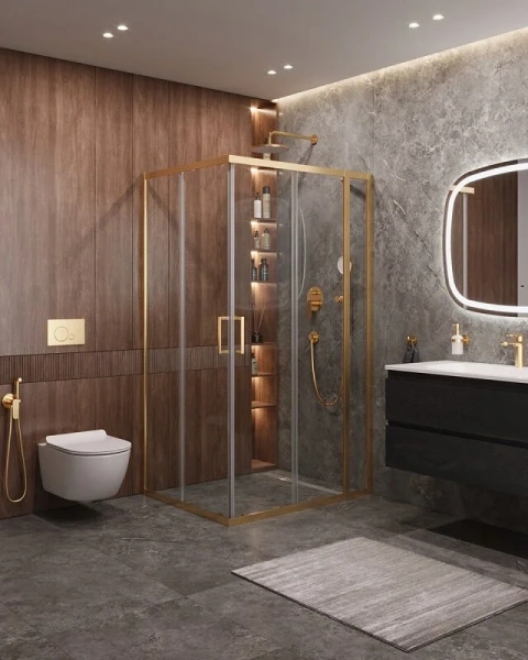 Душевой уголок Cezares Molveno 110х90 см стекло прозрачное профиль золото MOLVENO-AH-21-90+20-C-BORO-IV (детальная фотография), современные, hi-tech