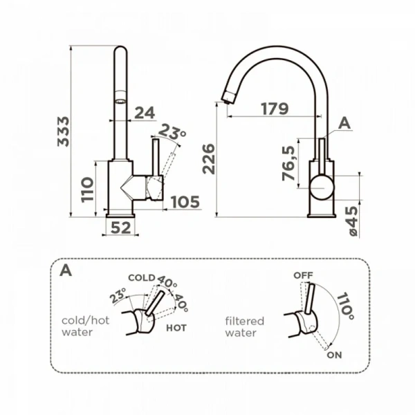 Смеситель для питьевой воды Omoikiri Shinagawa 2 Plus Gr leningrad grey 4994406 (детальная фотография), для кухни