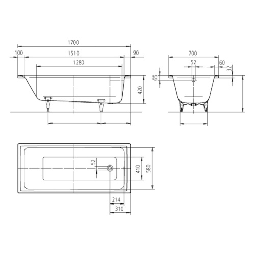 Ванна с водоотталкивающим и противоскользящим покрытием полный antislip Kaldewei Ambiente 258734013001 (детальная фотография), по запросу