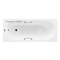 Чугунная ванна Vinsent Veron Soissons VCN1707042H/VH0012BR-AS, 170 x 70 см, с антискользящим покрытием, ручки бронза, цвет белый