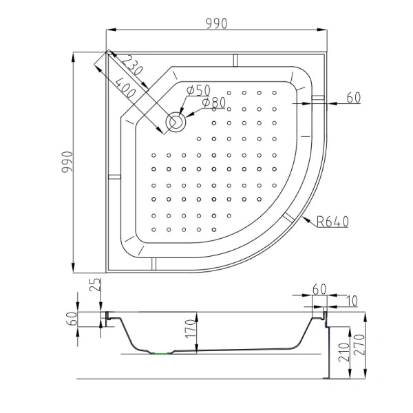 Душевая кабина Deto L 100x100 см с гидромассажем L710NGM (детальная фотография), со средним поддоном