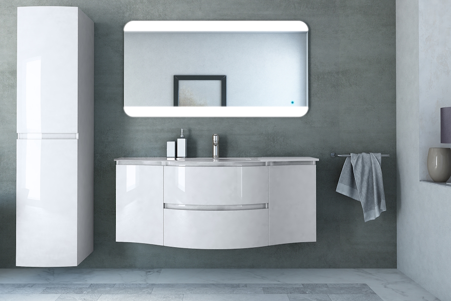 Тумба под раковину подвесная Cezares Vague 69 см Bianco Lucido 44220 (детальная фотография), моноблок