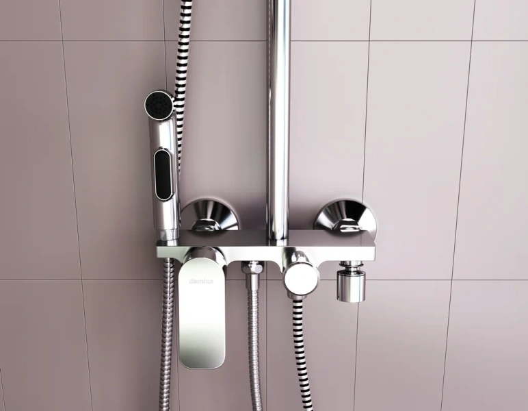 Душевая стойка Damixa Apollo с гигиеническим душем, круглая DX220910000 (детальная фотография), с тропическим душем