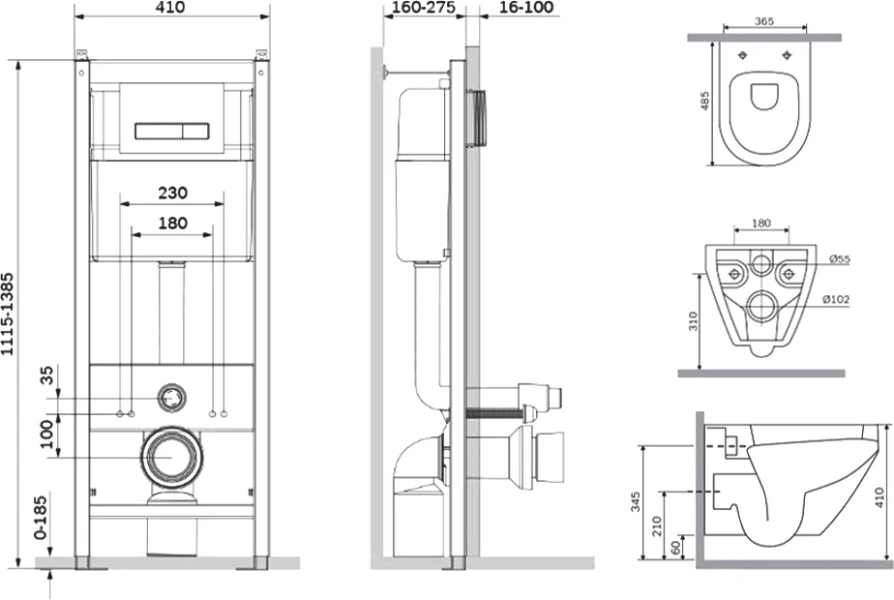 Унитаз с инсталляцией Am.Pm Spirit с клавишей глянцевый хром IS30251.701700 (детальная фотография), с инсталляцией index_2