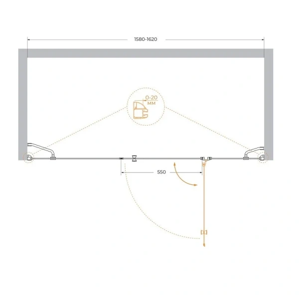 Душевая дверь в нишу Cezares Verona 160 см стекло прозрачное VERONA-W-B-13-60+60/40-C-Cr (детальная фотография), современные, hi-tech