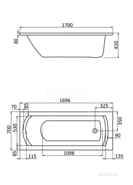 Ванна акриловая Santek Монако 170х70 (детальная фотография), современныe, hi-tech