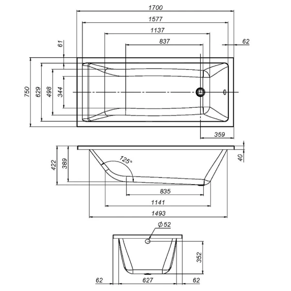Ванна акриловая Am.Pm Gem W93A-170-075W-A 170x75 прямоугольная (детальная фотография), акриловые