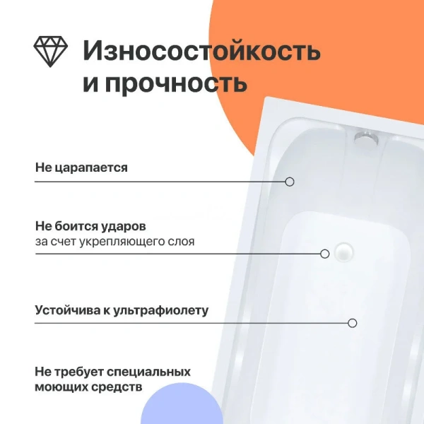 Ванна акриловая Diwo Самара 165 x 70 см, с каркасом, цвет белый, Щ0000046594/Щ0000048581 (детальная фотография), в наличии