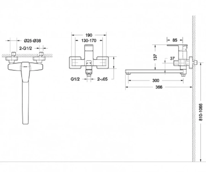 Смеситель для ванны Bravat Riffle F672106C-L (детальная фотография), для ванны
