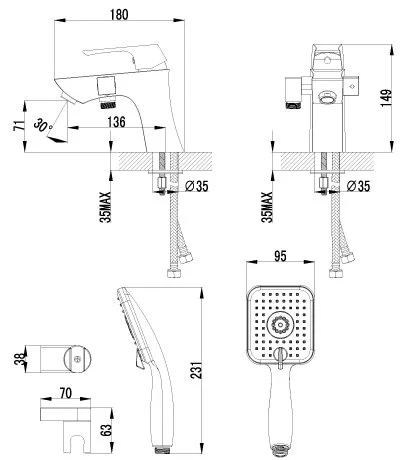 Смеситель для ванны Lemark Unit LM4515C (детальная фотография), для ванны