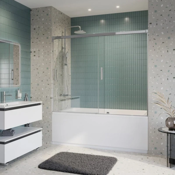 Шторка для ванны Cezares Tandem Soft 180х145 см рифленое стекло Punto TANDEM-SOFT-VF-2-180/145-P-Cr (детальная фотография), недорогие