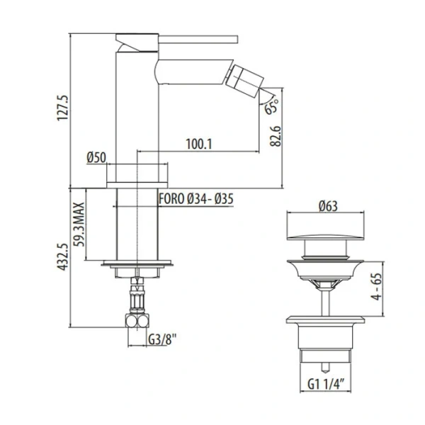 Смеситель для биде Gattoni Circle Two белый 9150/91BO (детальная фотография), для биде
