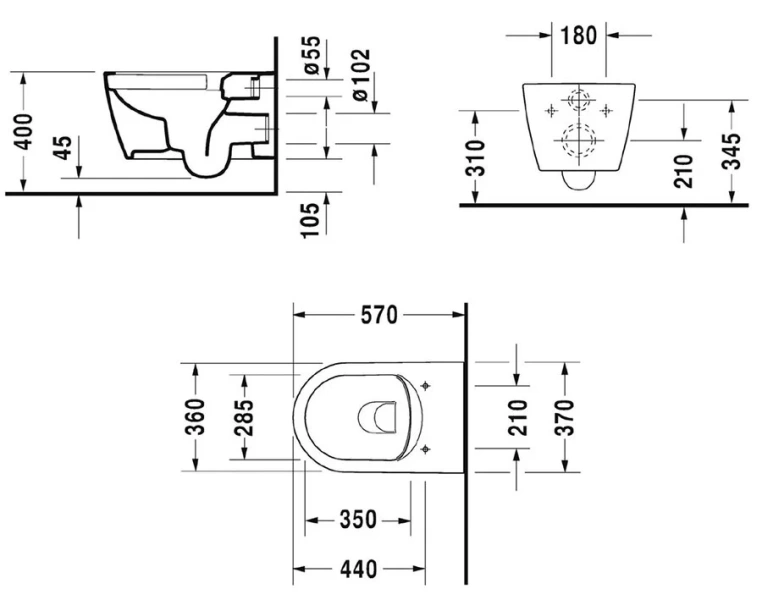 Унитаз подвесной Duravit ME by Starck rimless в комплекте 45290900A1 (детальная фотография), подвесные, встраиваемые