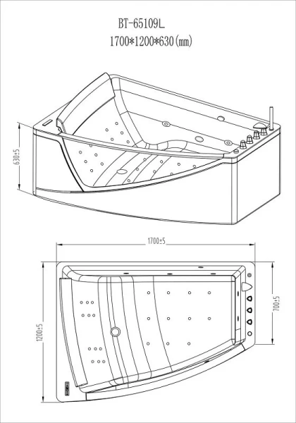 Ванна гидромассажная акриловая Orans OLS-BT65109 R/L 170 х 120 см OLS-BT65109 L (детальная фотография), угловые, приставные, встраиваемые